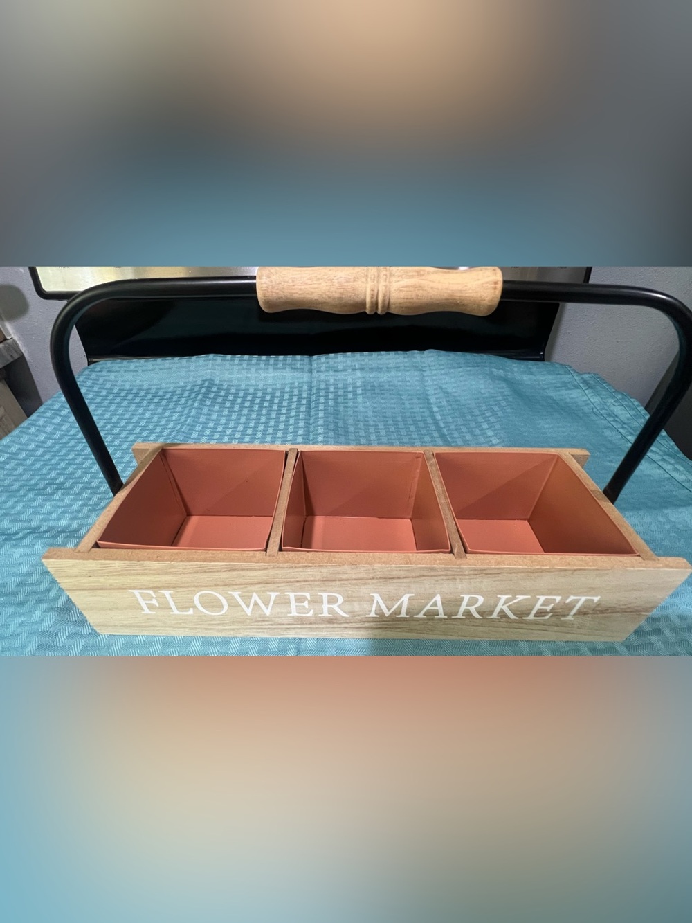 Wooden 3-Section Planter Box with Pots
